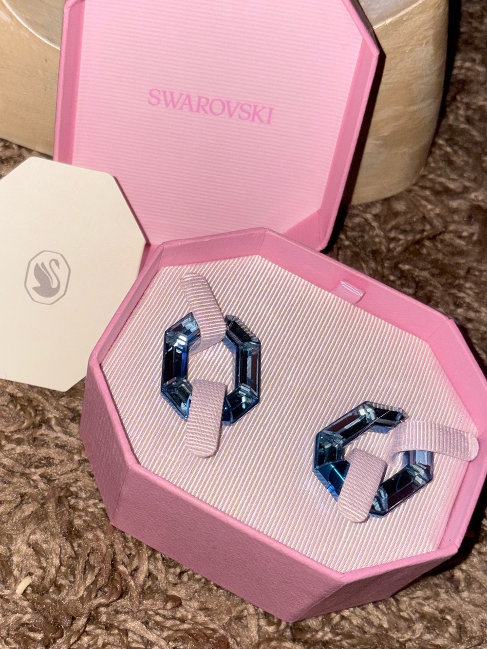 Swarovski Blue Lucent Crystal hoops.